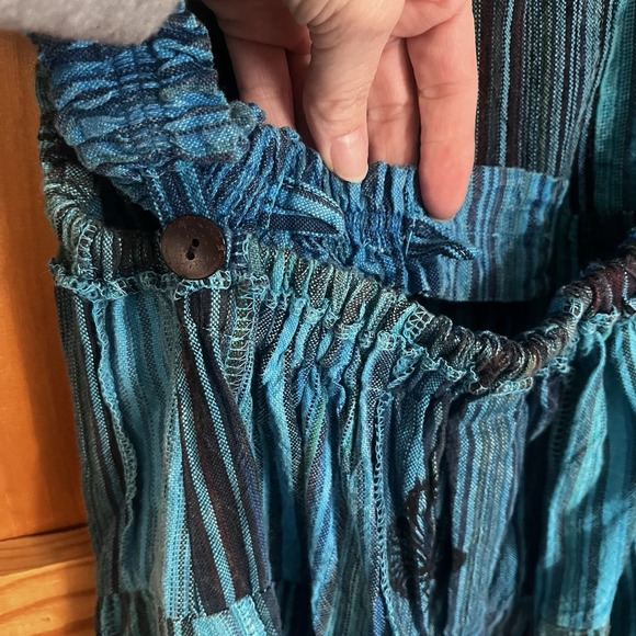 NWT Ananta Romper  Women's L/XL Patchwork Teal Blue Black Pockets Boho Hippie - Picture 7 of 16